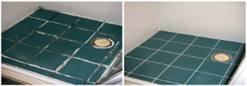 Epoxy Grout in the Shower tray before and after